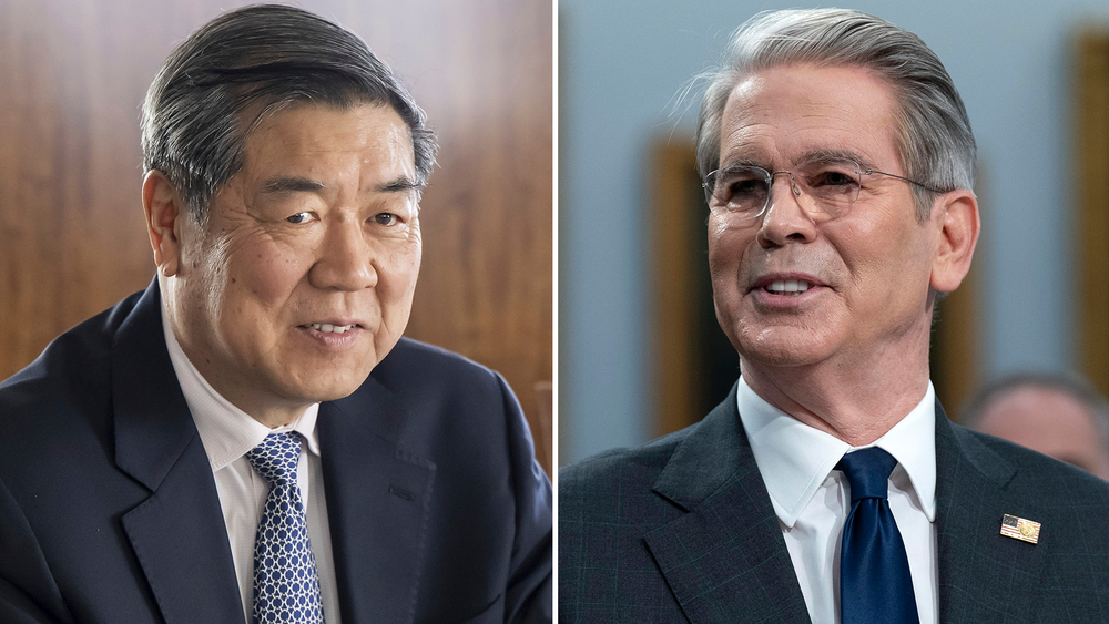 Kinas vice premiärminister He Lifeng och USA:s finansminister Scott Bessent